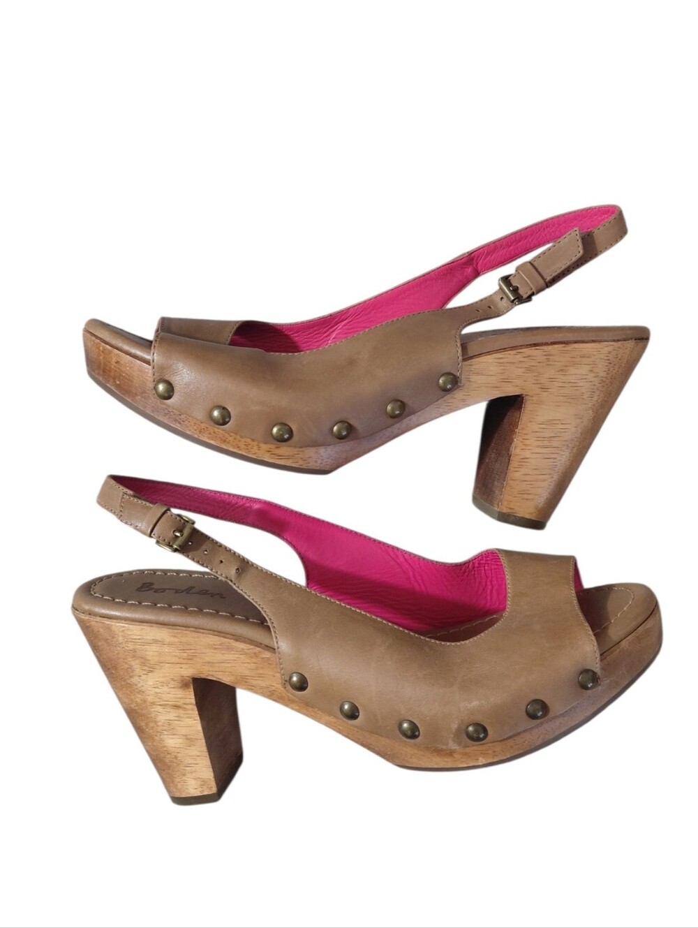 Boden Tan Leather Slingback Clog Sandal Studded Heels Size 9
